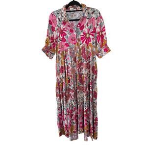 Natural Life Retro Boho Floral Tiered Midi Dress Hippie Colorful Girly Festival